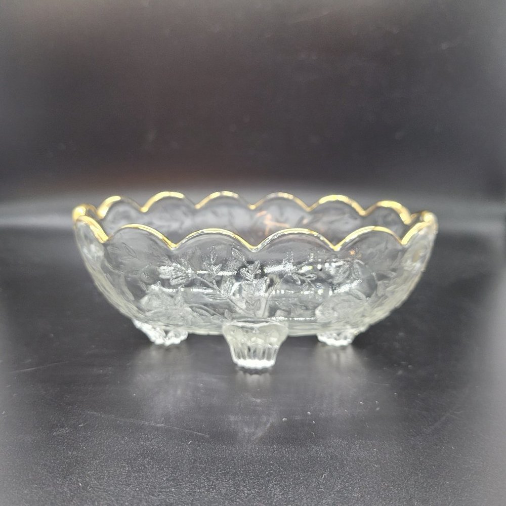Vintage Jeannette Louisa Candy Dish Clear w/Gold Trim
